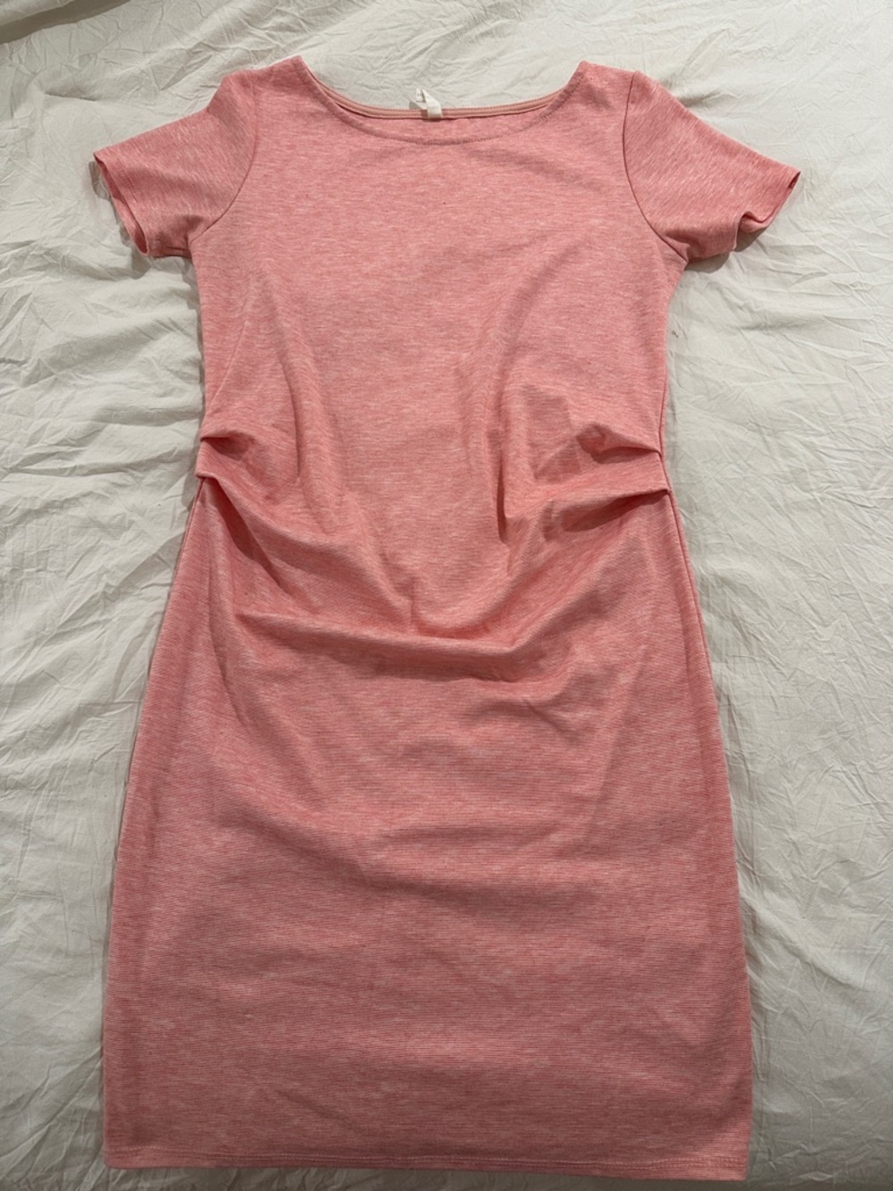 Classic Peachy Pink Short-Sleeve Maternity Sheath Dress